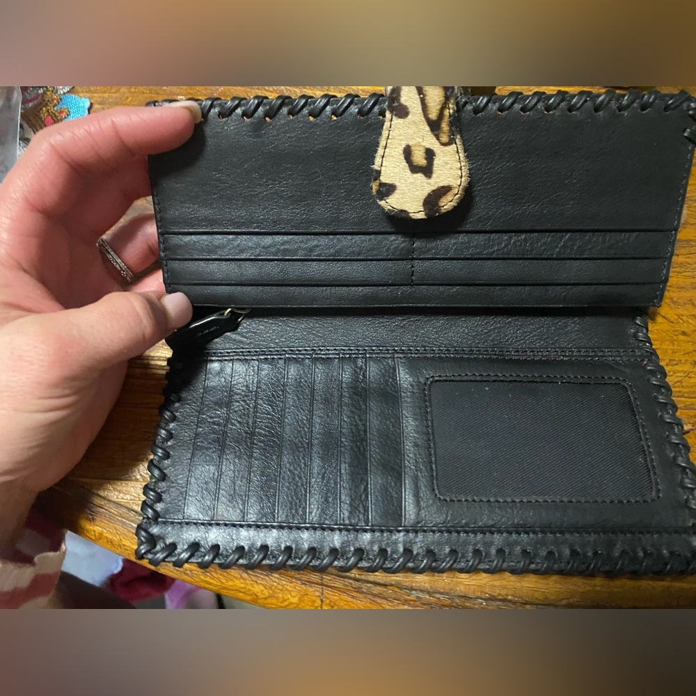 Black Leather Wallet with Animal Print Accent